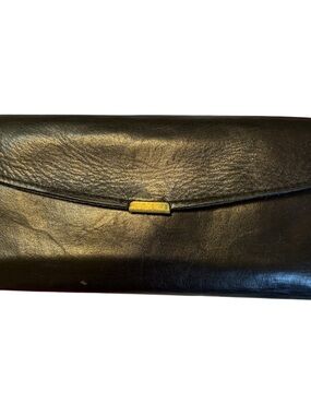 Classic Black Leather Envelope Clutch - Unbranded
